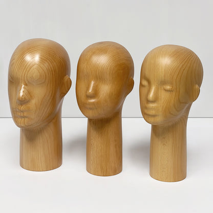 DE-LIANG Wooden Mannequin Head Stand for Hats Wigs & Glasses | Beechwood Display Model