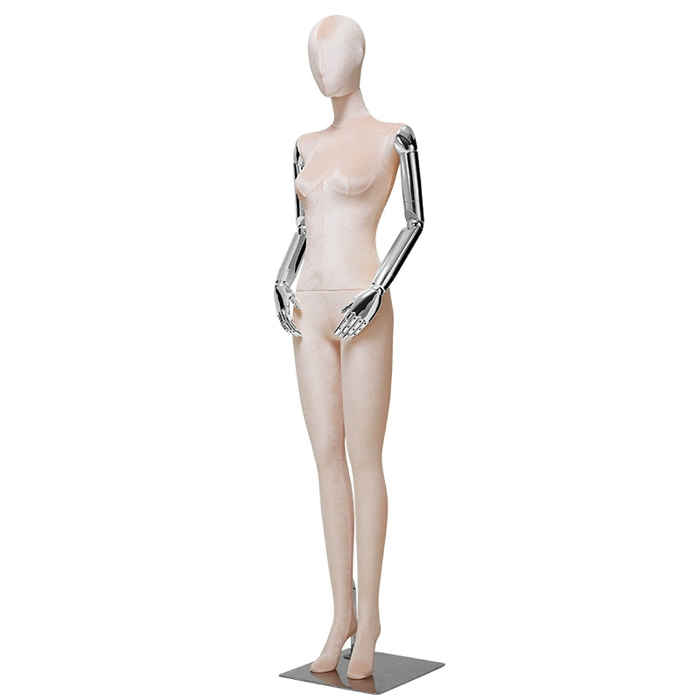 Luxury Female Full Body Half Body Velvet Mannequin, Newest Color for Fashion Boutique Jewelry Wedding store Model Dummy with Silver Arms DE-LIANG