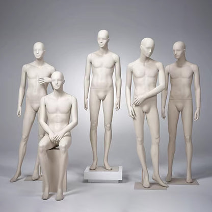 DE-LIANG Realistic Male Full-Body Mannequin,Beige White Standing & Sitting Pose Display Manikin with Base for Retail, Fashion Stores & Exhibitions DL0167