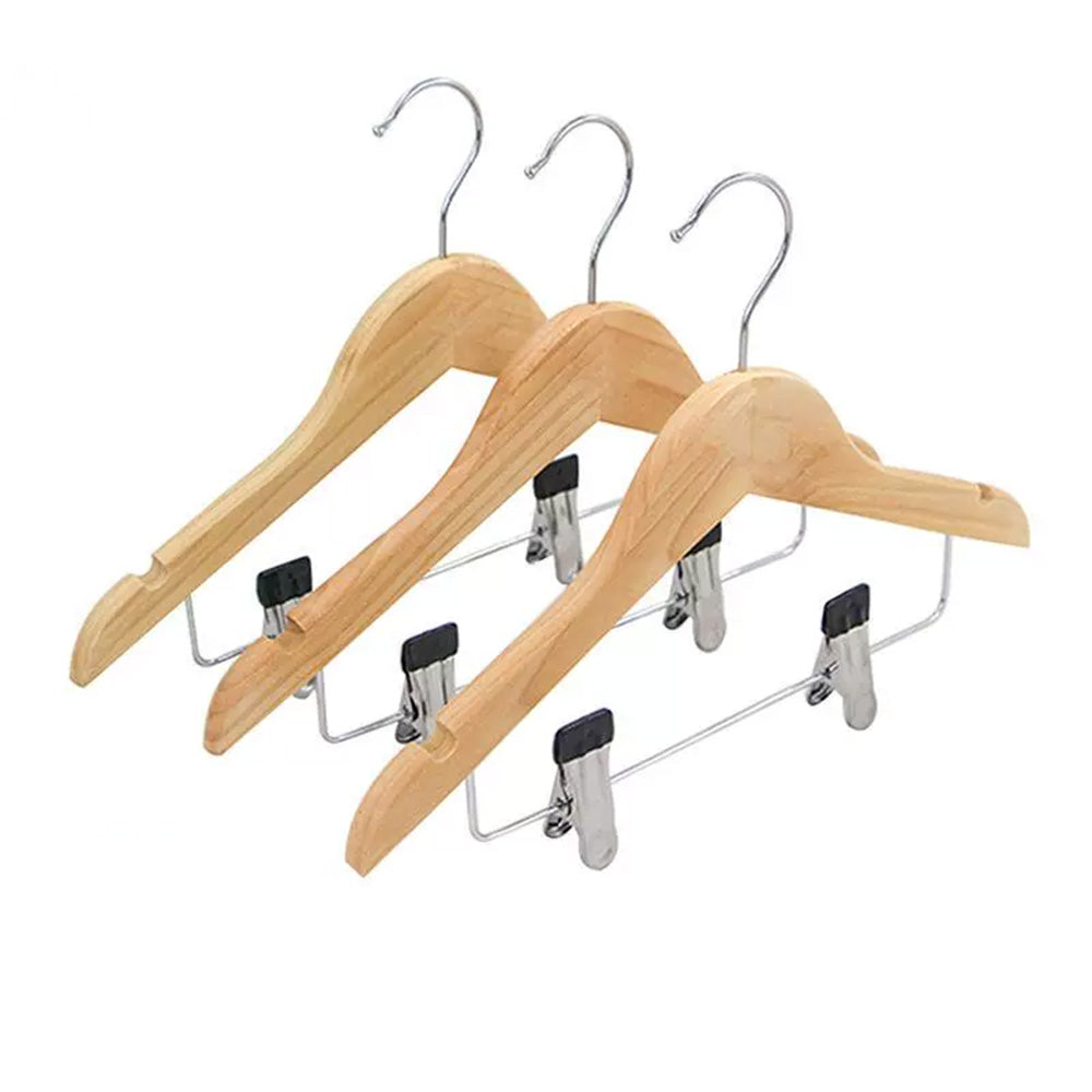 DE-LIANG Kids Solid Wood Hangers with Clips | Non-Slip Children's Closet Hangers Ages 2–8