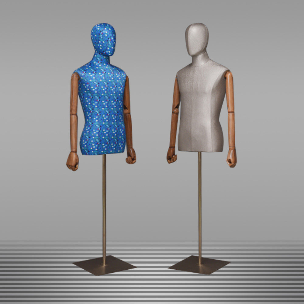 DE-LIANG Men Half Body Mannequin Torso,Fabric Display Dress Form For Clothing Store Display,Maniquin Body Dummy Prop,Adult Male Model with Wooden Base