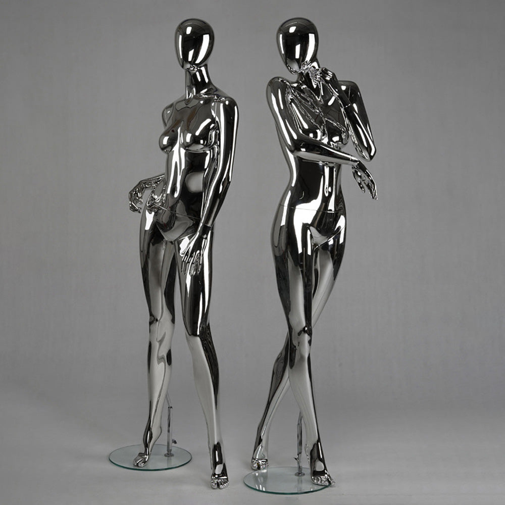DE-LIANG Silver Plated Female Full Body Mannequins,Realistic Fiberglass Dress Form Display for Clothing Stores, Window Displays
