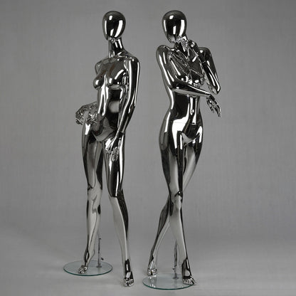 DE-LIANG Silver Plated Female Full Body Mannequins,Realistic Fiberglass Dress Form Display for Clothing Stores, Window Displays