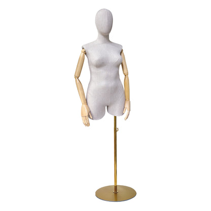 Adult Female Plus Size Torso Mannequin,Half Body Mannequin Torso,Bamboo Linen Fabric Clothing Dress Form,Adult Props with Wooden Arms,Mannequin for Cloth Window Display DE-LIANG