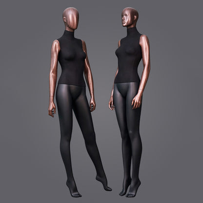 DE-LIANG Female Full Body Mannequin with Rose Gold Arms,Abstract Head Fiberglass Display Model,Black Fashion Boutique Window Display Mannequin for Clothing Stores