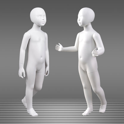 DE-LIANG Matte White Kids Full Body Mannequin,Child Standing/Sitting Pose Fiberglass Dress Form Torso with Facial Features,Display Dummy for Clothing Store Window & Boutique Fashion Display