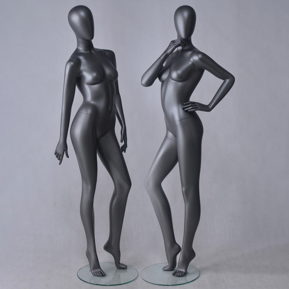 DE-LIANG Matte Black Female Full Body Mannequin Set,Realistic Fiberglass Dress Form Display Model for Clothing Stores, Fashion Boutiques & Window Displays