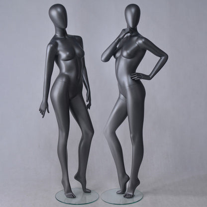 DE-LIANG Matte Black Female Full Body Mannequin Set,Realistic Fiberglass Dress Form Display Model for Clothing Stores, Fashion Boutiques & Window Displays