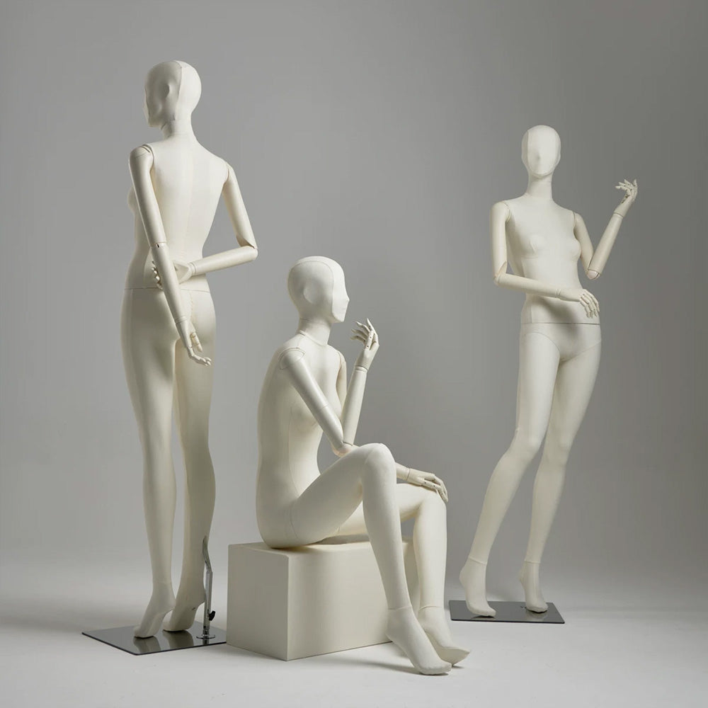 Sculpted Fabric Female Mannequin with Wooden Arms