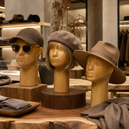 DE-LIANG Wooden Mannequin Head Stand for Hats Wigs & Glasses | Beechwood Display Model