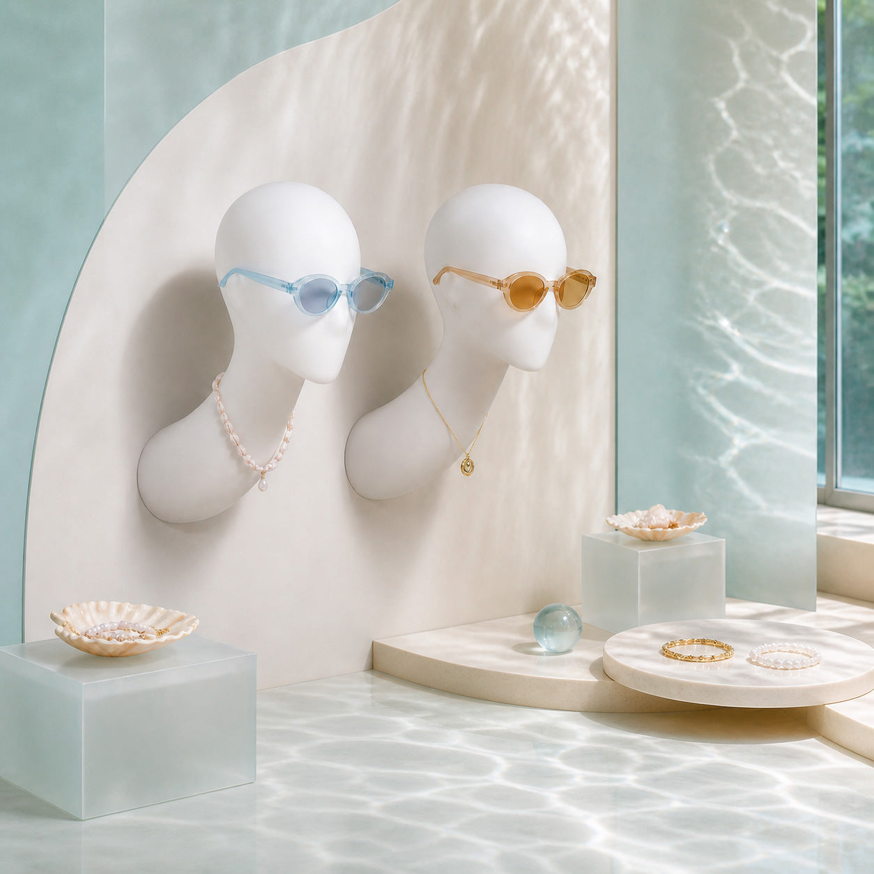 DE-LIANG Female Wall-Mounted Mannequin Head with Long Neck for Wig, Hat & Retail Display