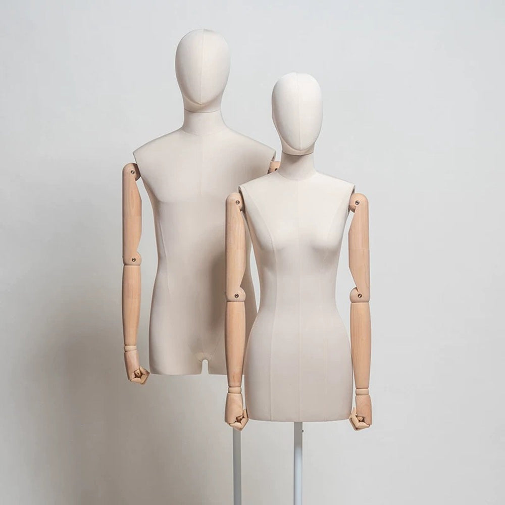 DE-LIANG Velvet Female/Male Half Body Mannequins,Woman Mannequin Dress Form Torso,Adjustable Display Mannequin Body with Metal Stand For Sewing Clothing Jewelry Market Shop