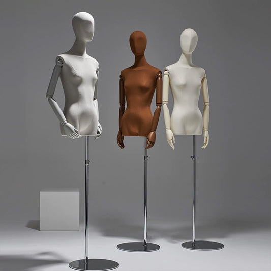 female half body mannequin with arms for boutique clothing display