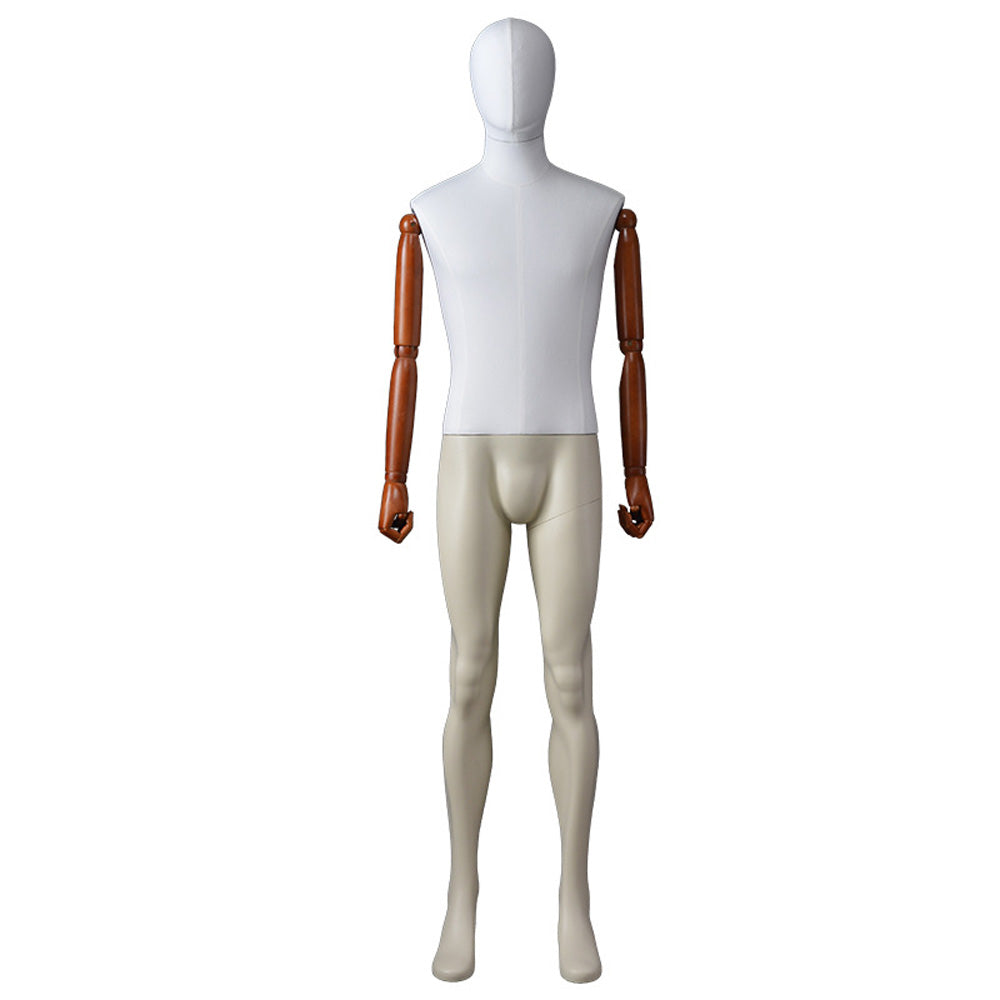 DE-LIANG Male Fabric Full Body Mannequin with Wooden Arms,Adjustable Tailor Dress Form Display Model for Clothing Stores, Suits, Window Fashion Display & Boutique Decoration