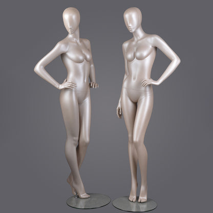 DE-LIANG Glossy Champagne Gold Female Full Body Mannequin Set, Realistic Fiberglass Standing & Sitting Display Models for Clothing Stores, Window Fashion Display, Boutique Dress Form Props