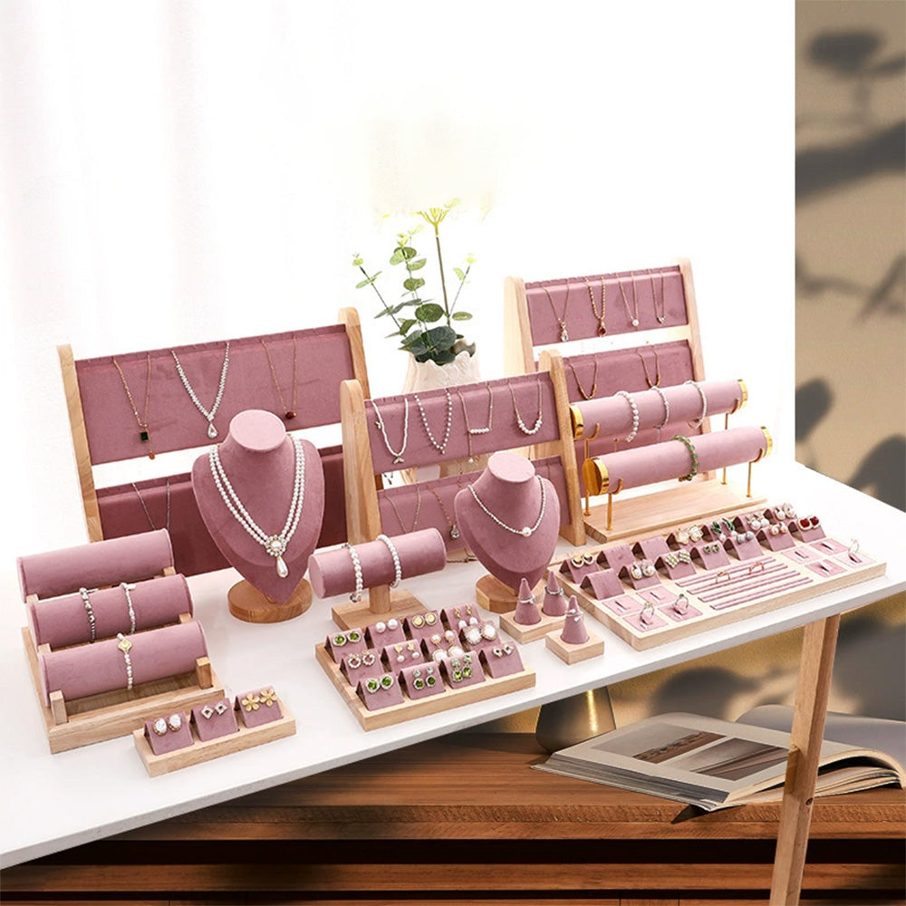 DE-LIANG Pink Velvet Jewelry Display Stand Set – Perfect for Jewelry Stores & Boutiques