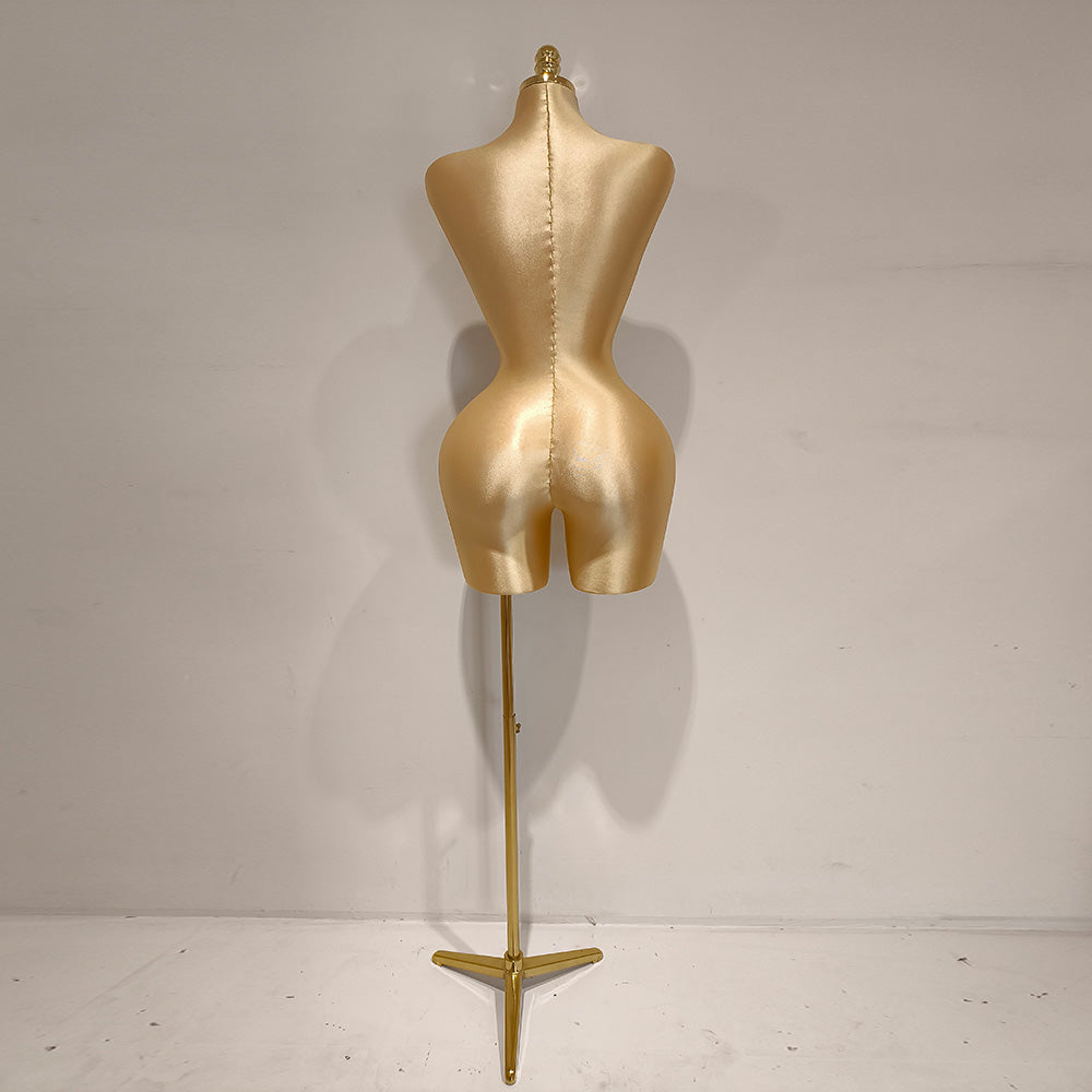gold dress form Female Mannequin, 2-Hole Position Mannequin Torso with Stand, Thickened Gold Base Plate Dress Form for Sewing, Clothing Dress Jewelry Display, Beige