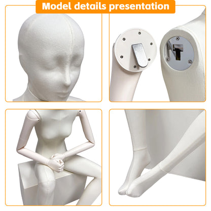 DE-LIANG Luxury Full Body Female Mannequin Set,Fabric Covered Retail Display Mannequins with Arms & Metal Base,Window Display, Boutique Clothing Form, Retail Visual Merchandising