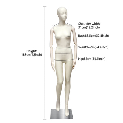 DE-LIANG Luxury Full Body Female Mannequin Set,Fabric Covered Retail Display Mannequins with Arms & Metal Base,Window Display, Boutique Clothing Form, Retail Visual Merchandising