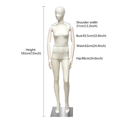 DE-LIANG Luxury Full Body Female Mannequin Set,Fabric Covered Retail Display Mannequins with Arms & Metal Base,Window Display, Boutique Clothing Form, Retail Visual Merchandising