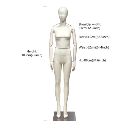 DE-LIANG Luxury Full Body Female Mannequin Set,Fabric Covered Retail Display Mannequins with Arms & Metal Base,Window Display, Boutique Clothing Form, Retail Visual Merchandising