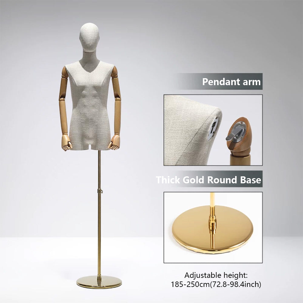 DE-LIANG Male Mannequin Slub Linen Muscle Torso | Menswear Window Display Stand