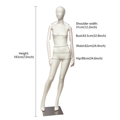 DE-LIANG Luxury Full Body Female Mannequin Set,Fabric Covered Retail Display Mannequins with Arms & Metal Base,Window Display, Boutique Clothing Form, Retail Visual Merchandising