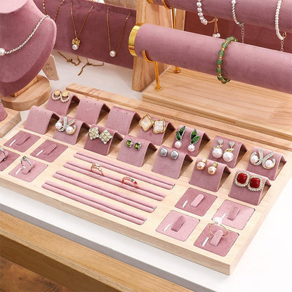 DE-LIANG Pink Velvet Jewelry Display Stand Set – Perfect for Jewelry Stores & Boutiques