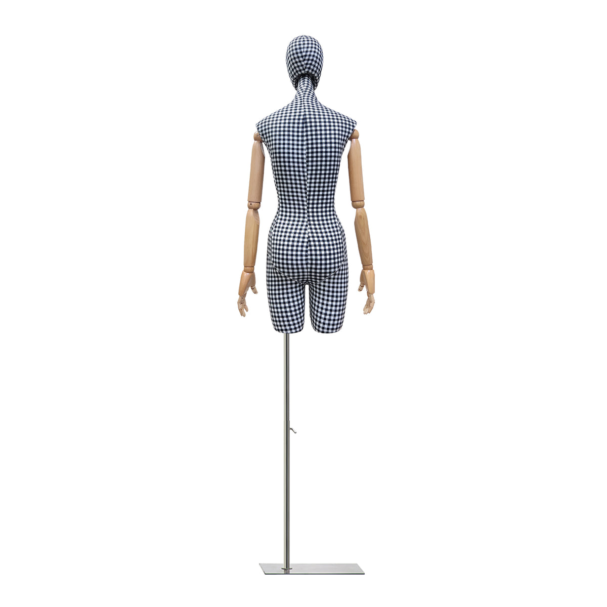 Fashion Female Fabric Mannequin, Woman Half Body Display Plaid Cloth Long Neck Twist Head Model Dressform with Wooden Arms, Linen Fabric, - De-Liang Dress Forms