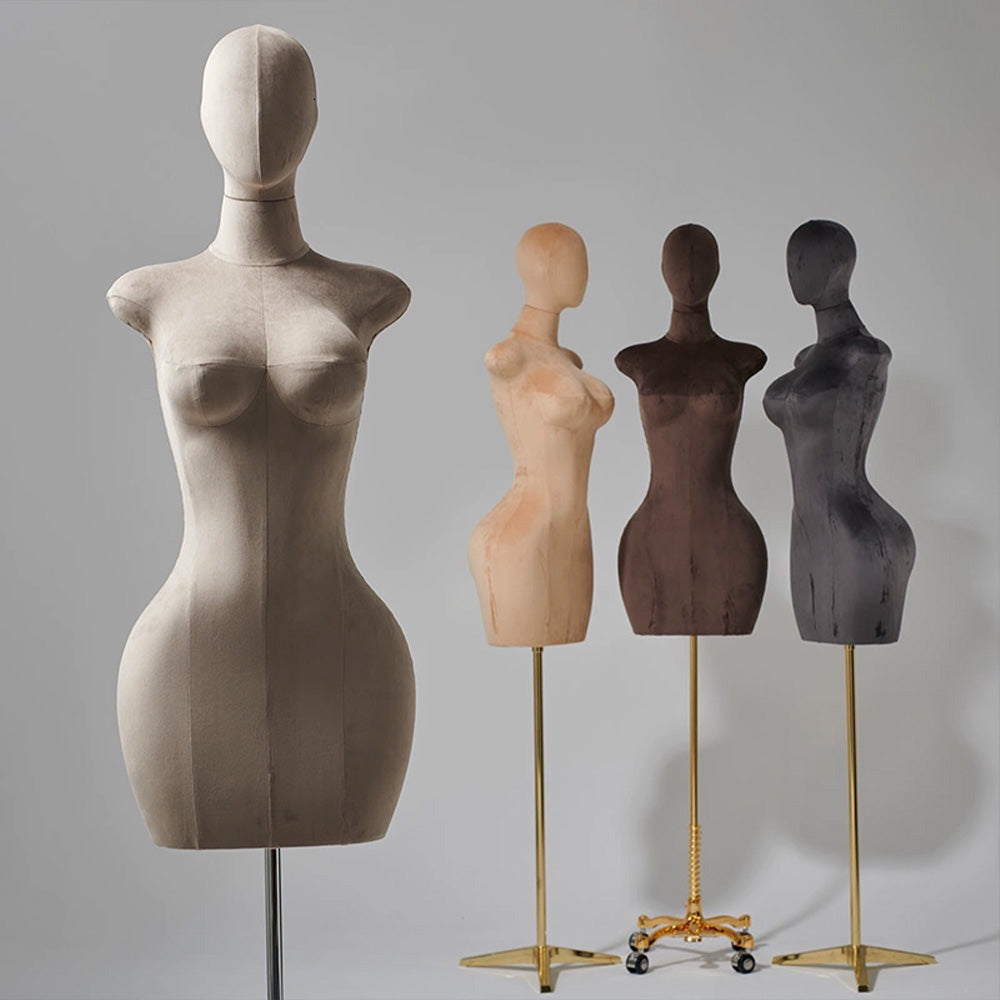 DE-LIANG Curvy Velvet-Wrapped Female Mannequin Half Body for Boutique & Store Display
