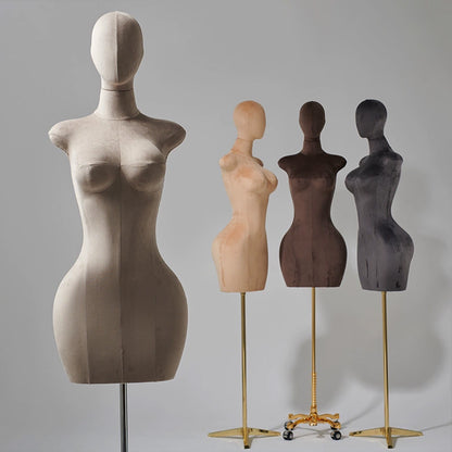 DE-LIANG Curvy Velvet-Wrapped Female Mannequin Half Body for Boutique & Store Display