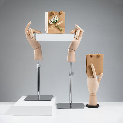 DE-LIANG Wooden Articulated Hand Mannequin with Stand – Jewelry & Bag Display Prop