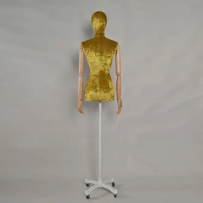 DE-LIANG Female Half Body Suede Velvet Display Mannequin,Woman Torso Dress Form with Wooden Arms ,High Quality Mannequin Torso for Clothing Store,Window Display