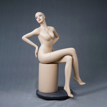 DE-LIANG Realistic Female Full Body Mannequin with Makeup Face, Nude Fiberglass Dress Form Display for Clothing Store & Boutique Window