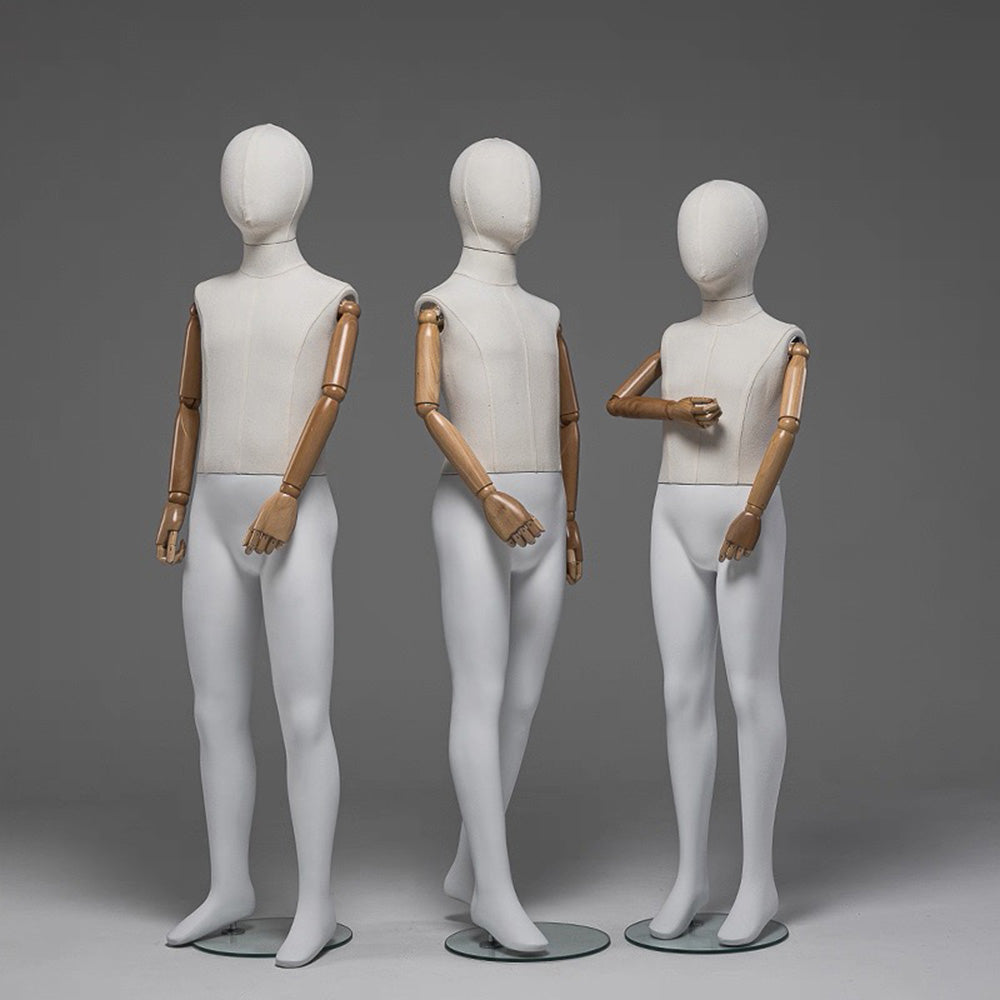 Kids Full Body Mannequin,Fabric Wrapped Torso Painted Legs Wooden Arms
