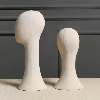 DE-LIANG Linen Fabric Mannequin Head Stand,Pinnable Manikin Head,Foam Head Model for Hat, Wig, Jewelry & Glasses Display