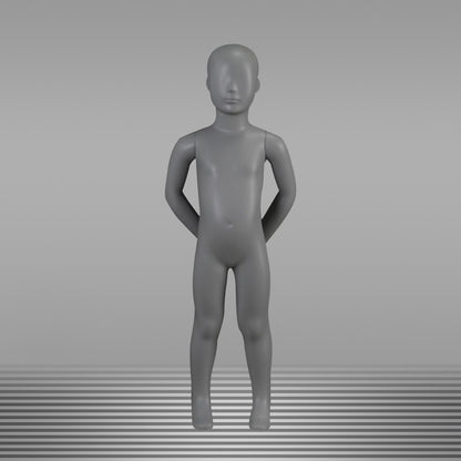 DE-LIANG Grey Kids Full Body Mannequins with Arms and Base – Child Dress Form Torso with Realistic Facial Features, Adjustable Display Dummy for Store Window & Boutique Clothing Display