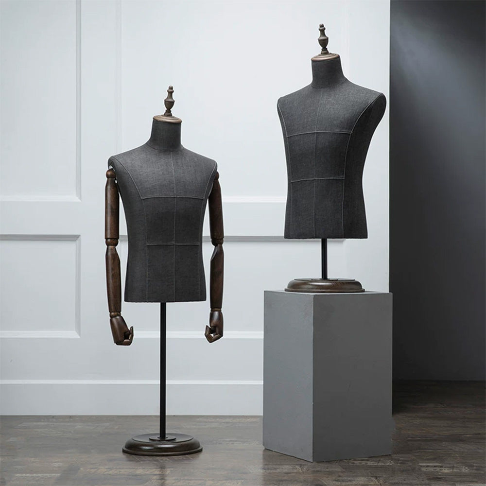 DE-LIANG Male Half Body Mannequin | Poseable Wood Arms Suit Display Dress Form