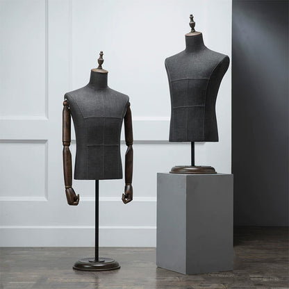 DE-LIANG Male Half Body Mannequin | Poseable Wood Arms Suit Display Dress Form