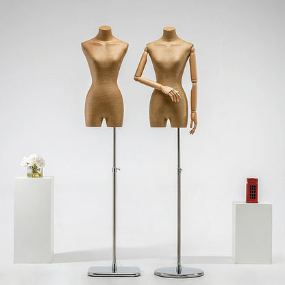 Female Half Body Mannequin, Clothing Display Model Body Stand,Paper Torso Dress Form,Wooden Arms and Base for Clothing/Dress Store Display, DE-LIANG