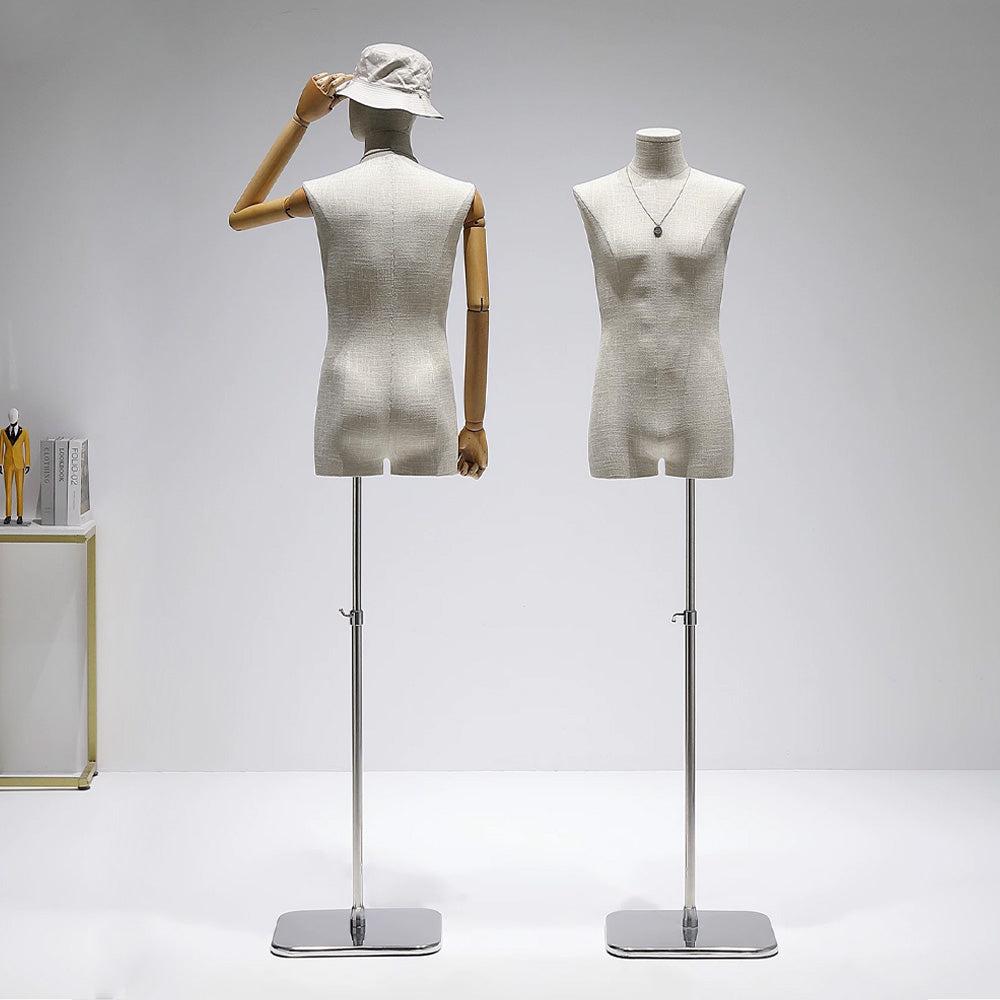 DE-LIANG Male Mannequin Slub Linen Muscle Torso | Menswear Window Display Stand