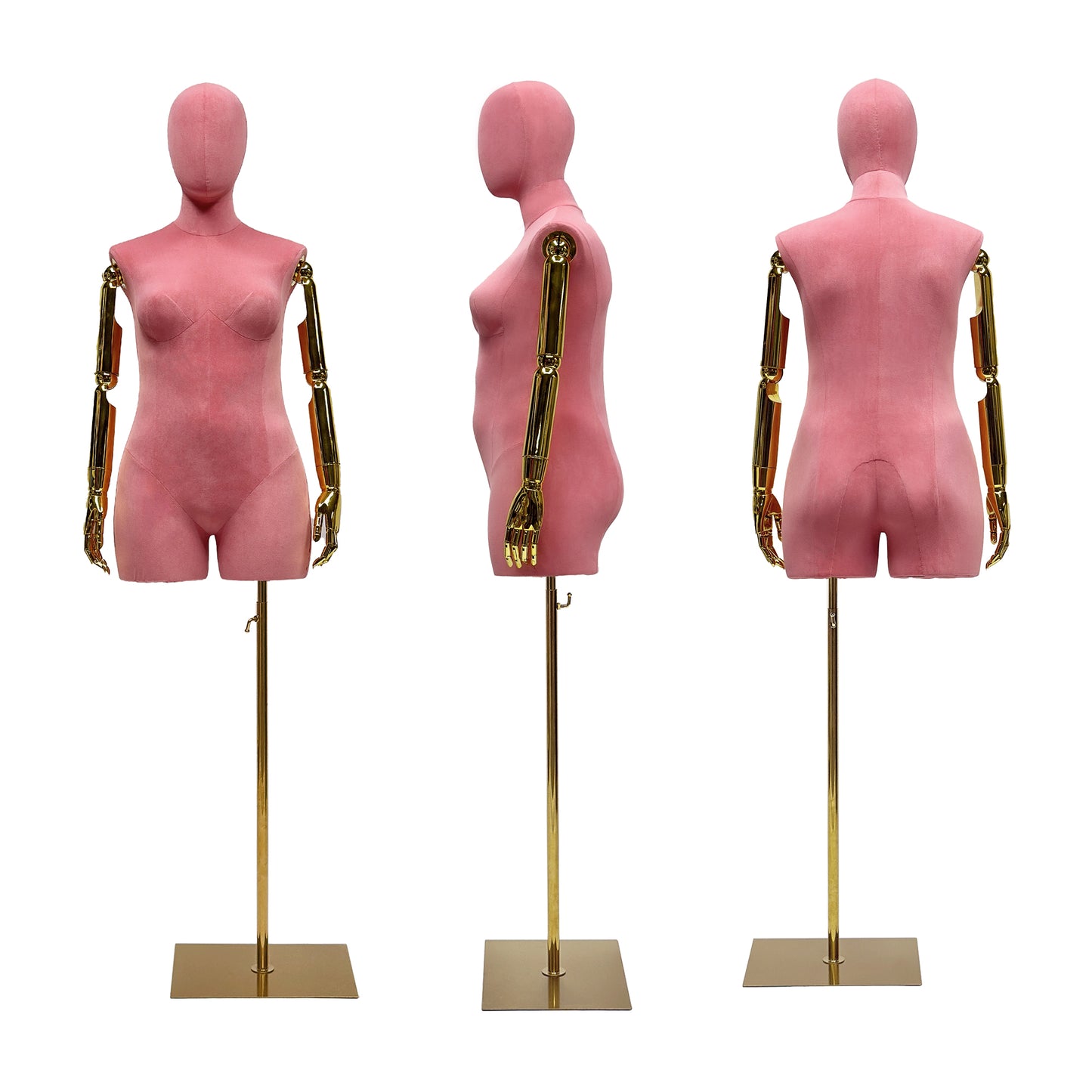 Luxury Female Plus Size Mannequin With Gold Arms,Pink Suede Dress Form Mannequin Torso Display,Plus Size Mannequin Torso Display Model