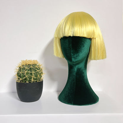 Luxurious Green Velvet Head Model, Fully Pinnable Cloth Head Mannequin, Head Hat Stand/Display, lace Head Wig Stand, Hat Rack w/ Fabric DLB38-VGR/DLB45-VGR/DLB50-VGR DE-LIANG