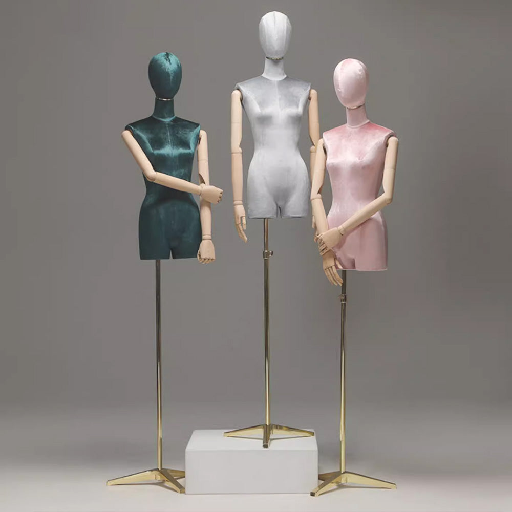 DE-LIANG Female Half Body Mannequin with Head & Wooden Arms