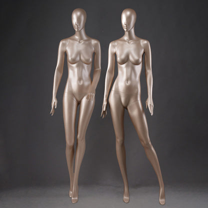 DE-LIANG Glossy Champagne Full Body Female Mannequins with Facial Features– Luxury Fiberglass Dress Form Display Dummy for Boutique Window, Clothing Store & Fashion Showcase