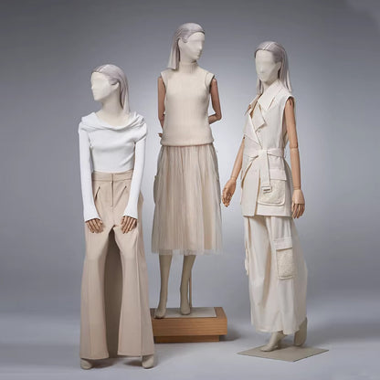 DE-LIANG Realistic Female Full Body Mannequin Dress Form,Upper Body Wraping Linen Fabric Bottom Painting Leg,White Beige Mannequin Female Full Body Model,Female Full Body Display Mannequin