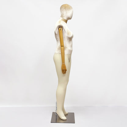 DE-LIANG Elegant Plus Size Female Mannequin with Wood Arms,Upper Velvet Body and Painted Legs,Women Dress Form,Window Display Troso with Silver Base