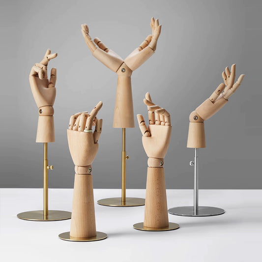 Wooden Hand Mannequin,Multifunction Female Hand for bag jewelry sunglasses necklace hat Wig display, Raw Beech Wood Color with/without Base DL2420 DE-LIANG