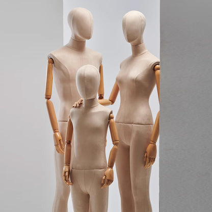 DE-LIANG Full Body mannequin,Velvet Fabric Female/Male/Child Display Model with Wooden Arms,Torso Dress Form for Dresses,Clothing,Dummy,Family Mannequins Set