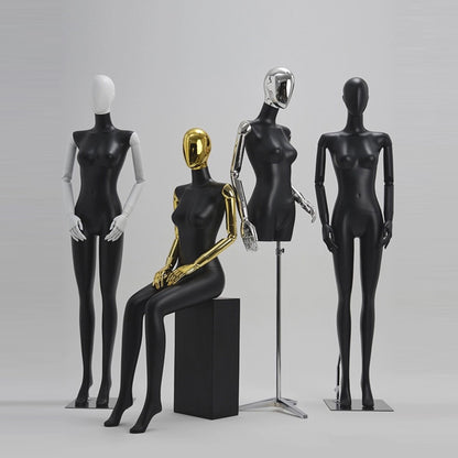 Black Fiberglass Female Full Body Mannequin,Torso Mannequin,Woman stand Display Model Dummy Form Torso With White Wood Arms,Boutique Display DE-LIANG